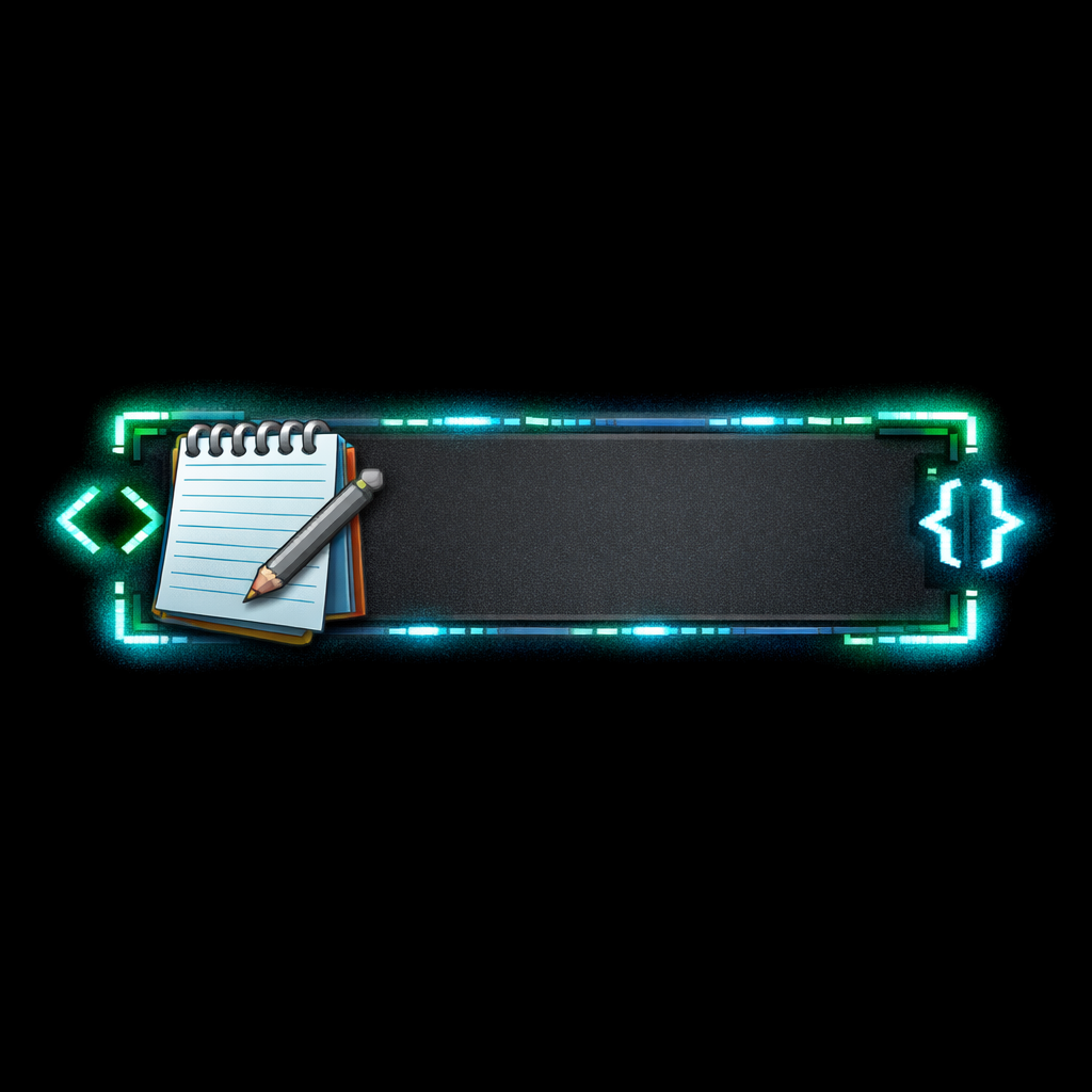 Grey 88x31 pixel badge reading Handcrafted in Notepad with glowing code outline