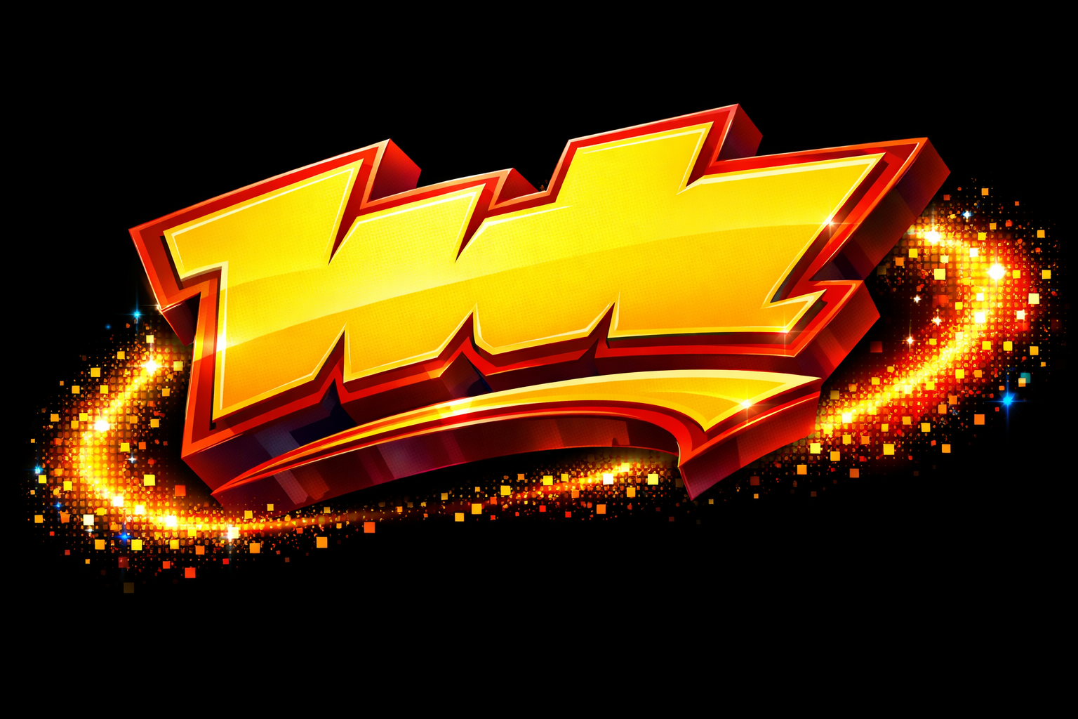 Bright yellow and red 3D word art title for World Cup 2026 Hub with pixel glitter trail